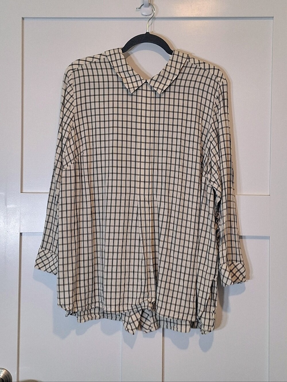 J. Jill Plaid Black & Beige Tunic Peter Pan Collar Button Down On Back Rayon 2X